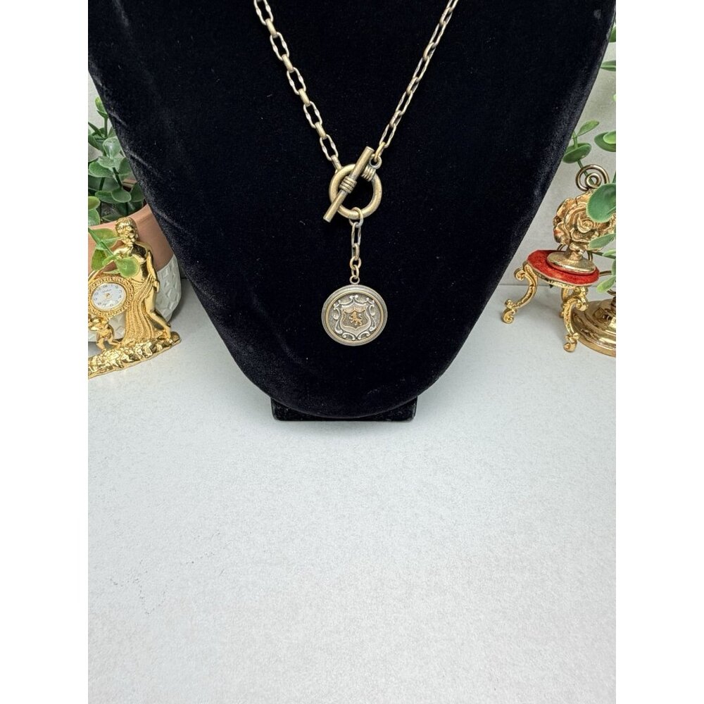 Tommassini Vintage Necklace Bronze Medallion Crest Toggle Chain - Picture 3 of 8
